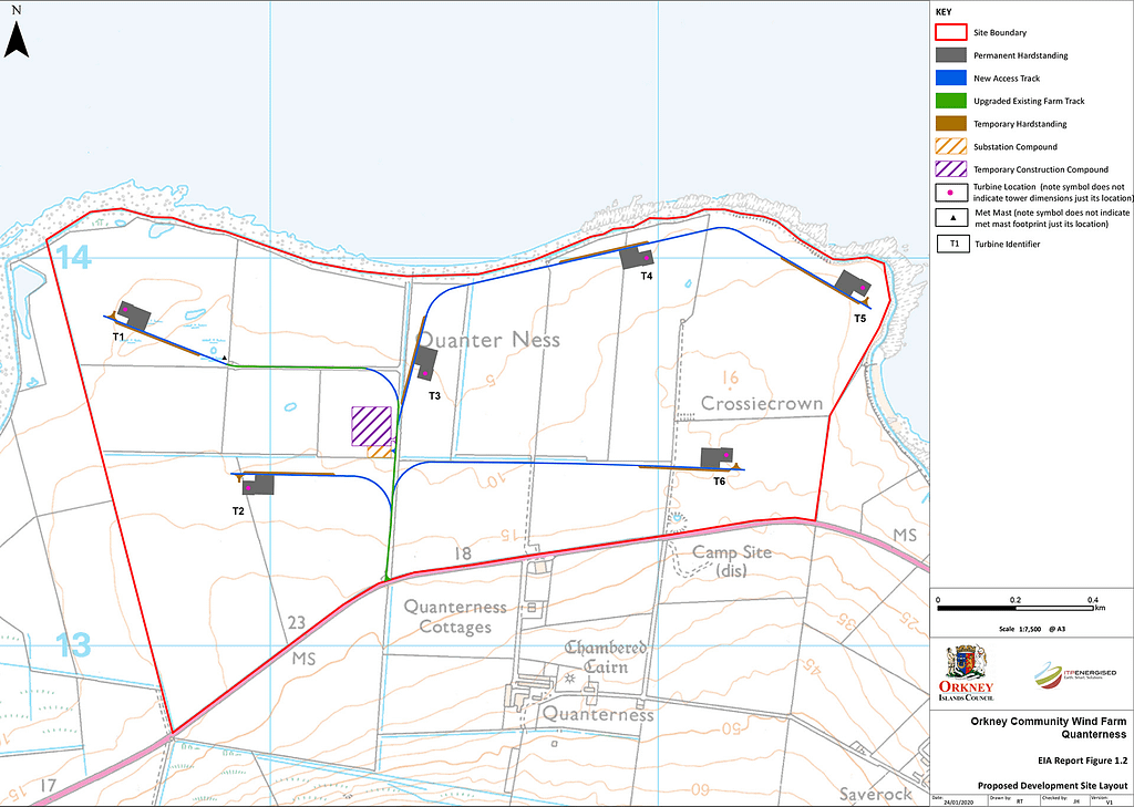 Quanterness Wind Farm site layout map.