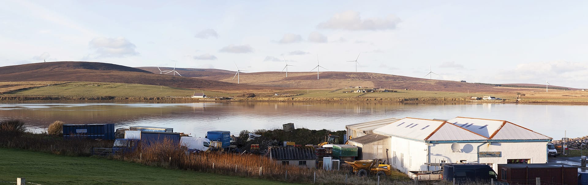 View from Longhope to the Hoy Wind Farm.